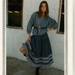 Doen Rosanna Navy and White A-Line Skirt NWOT